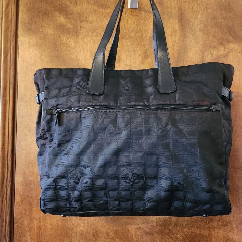CHANEL Black Quilted Logo Tre Grand Modele Tote Travel Bag